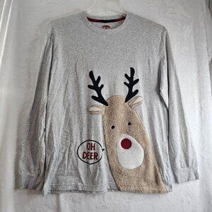 Holiday Time Women's OH DEER Shirt Gray Long Sleeve Reindeer Size L Pullover